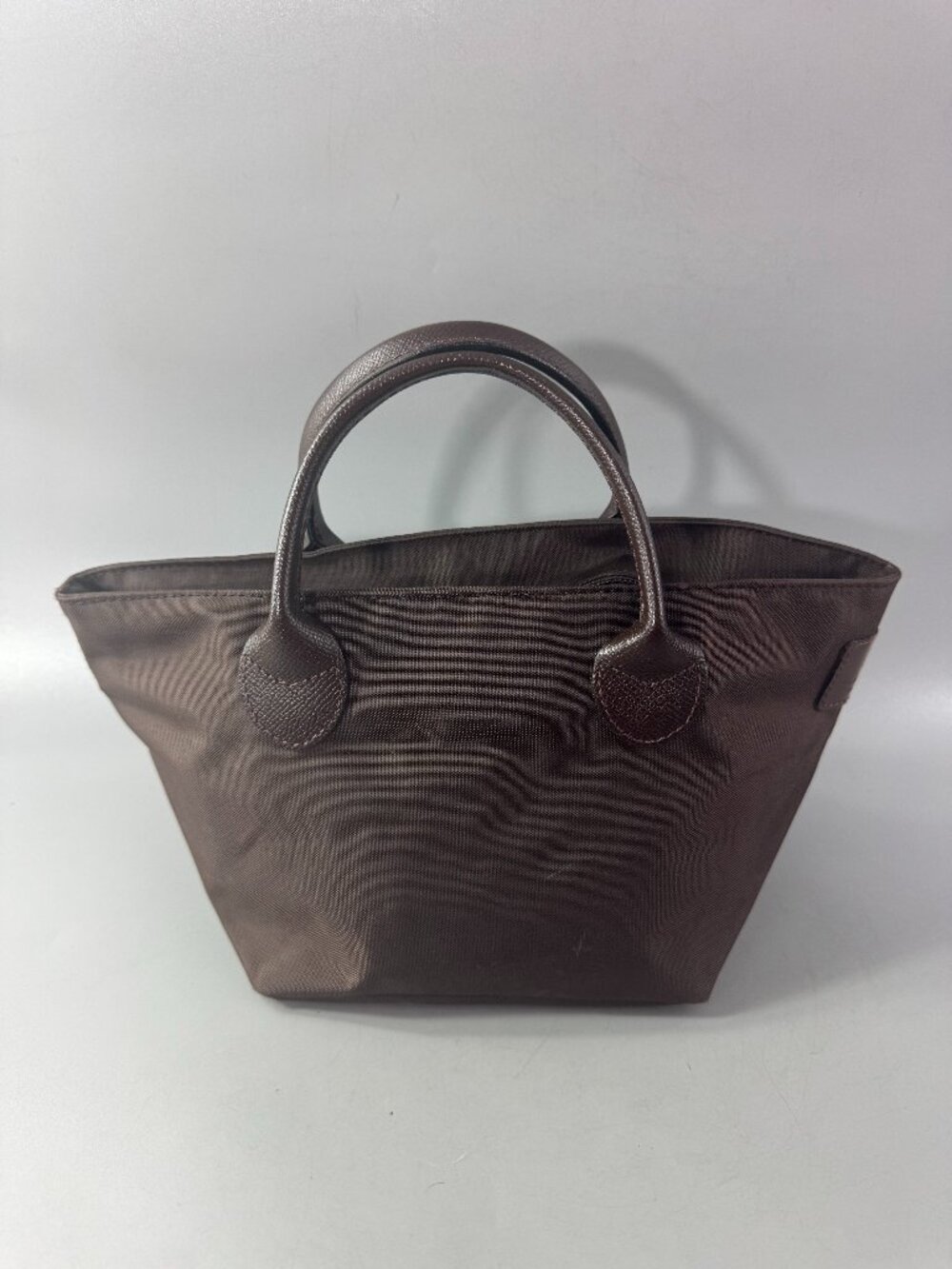 Herve Chapelier Leather handle boat-shaped Tote M - Dark Brown Nylon Leather
